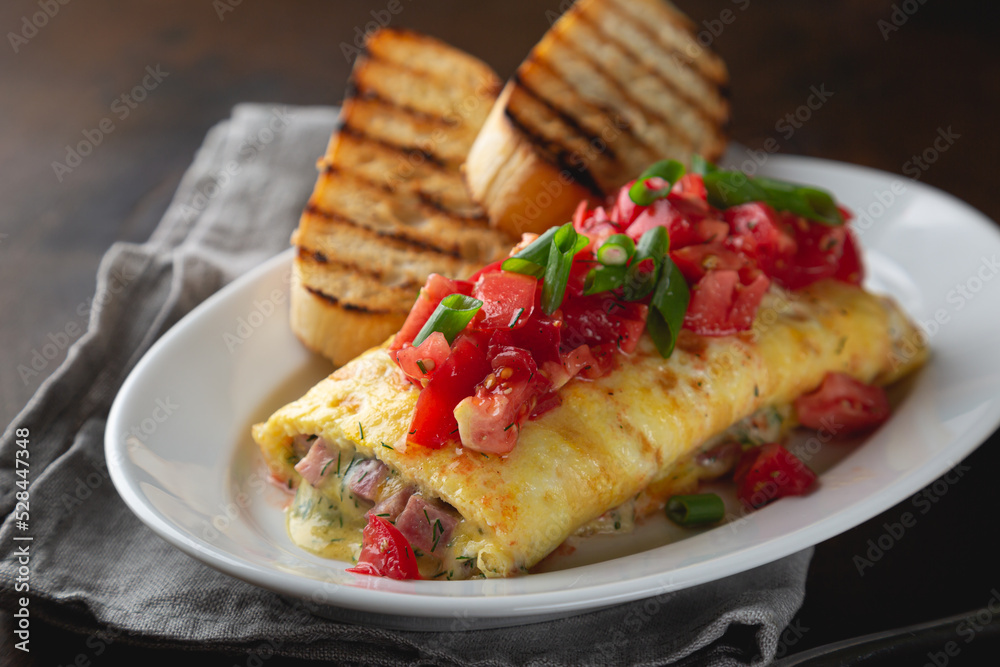 Omelette stuffed with ham cheese and dill Omelette stuffed with ham cheese and dill