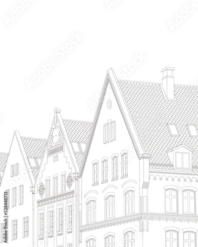 121492 - A line drawing of houses in Norway. © TCM