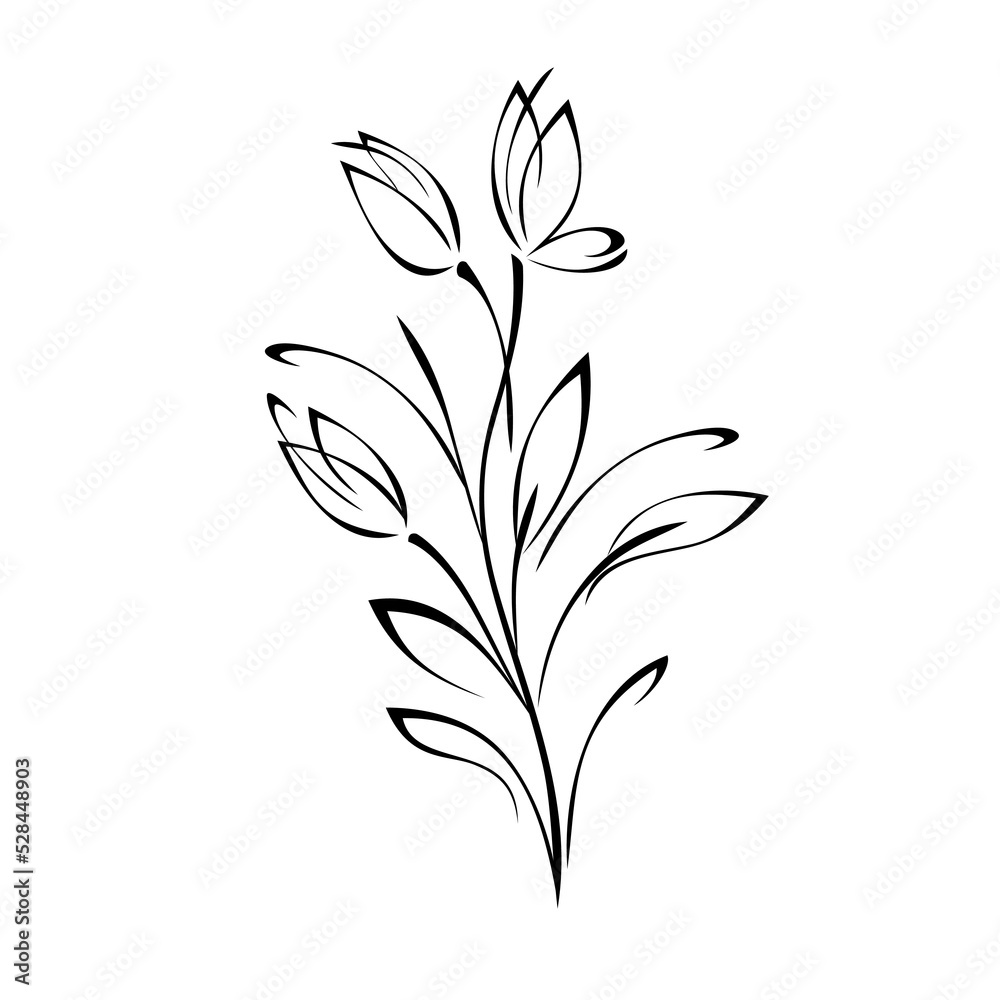 ornament 2443. stylized twig with flower buds and leaves. graphic decor