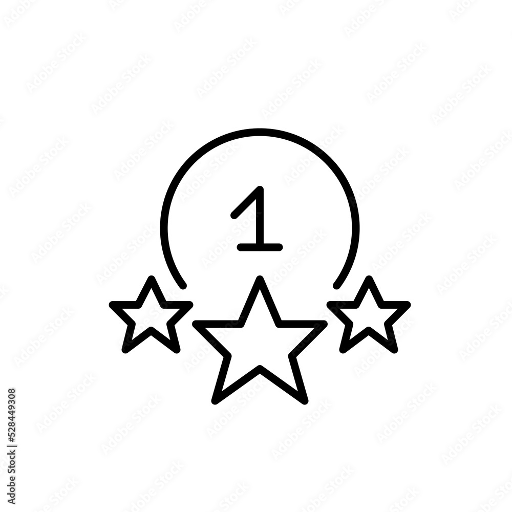 First place winner medal with stars. Pixel perfect, editable stroke line icon First place winner medal with stars. Pixel perfect, editable stroke line icon