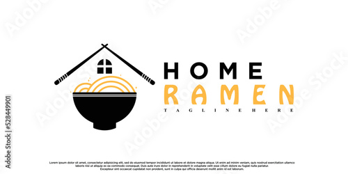 Noodles or ramen logo design with unique concept Premium Vector