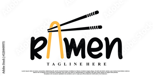 Noodles or ramen logo design with unique concept Premium Vector