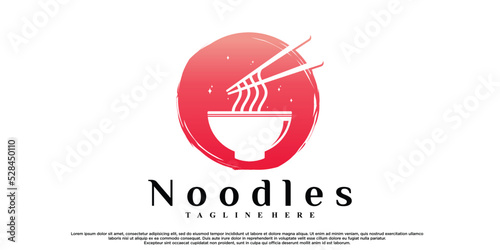 Noodles or ramen logo design with creative concept Premium Vector