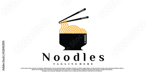 Noodles or ramen logo design with creative concept Premium Vector