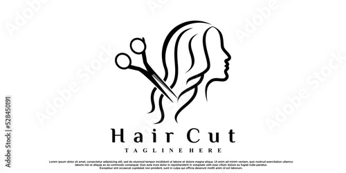 Hair cut icon logo design for women with modern concept Premium Vector