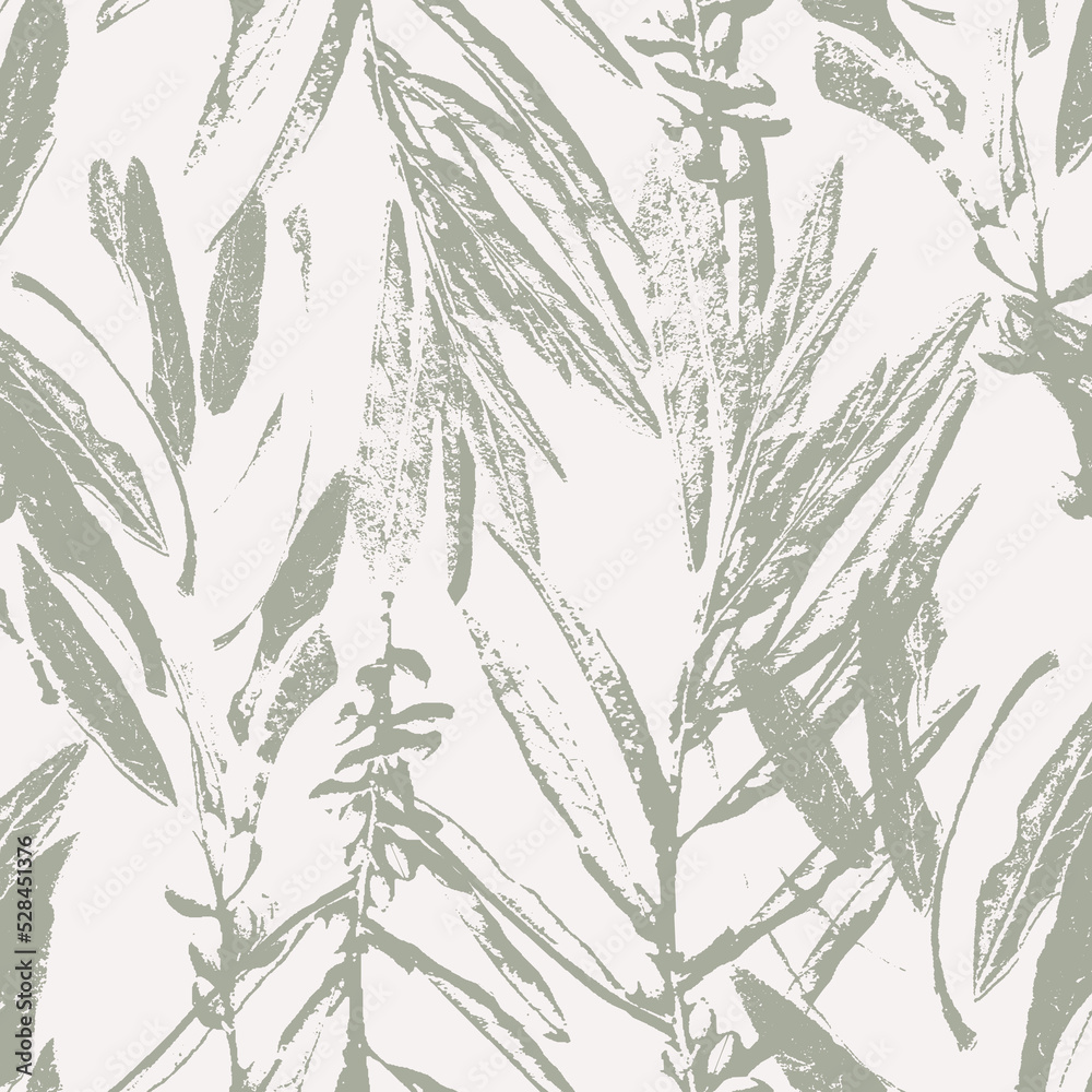 Pale green and white olive tree leaves, floral seamless pattern
