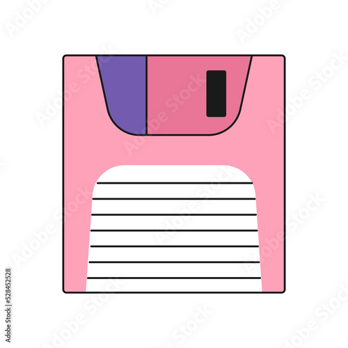 Colorful floppy disc isolated on a white background. Retro vector illustration in flat style, 90s sticker