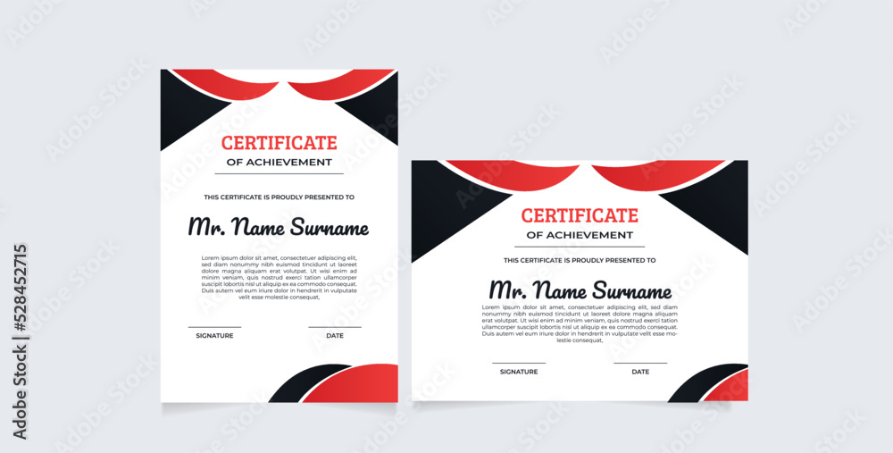 A4 portrait and landscape size for diploma certificate, business award. Colorful geometric border background for certificate