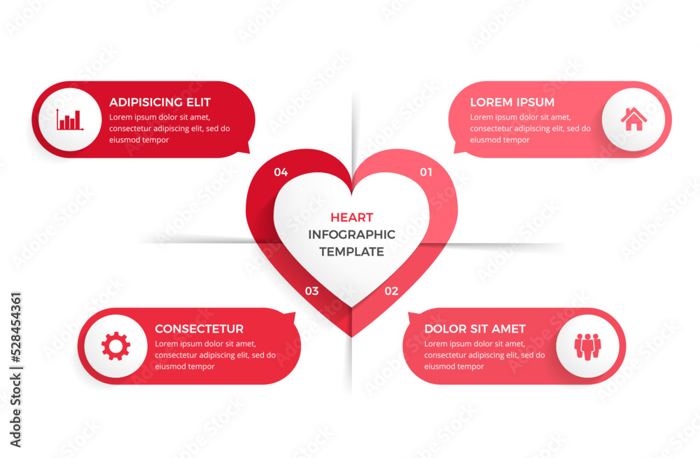 Infographic template with heart divided on four elements Infographic template with heart divided on four elements