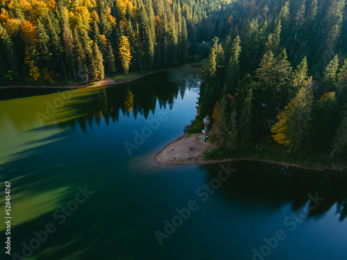 aerial view of carpathian lake autumn season