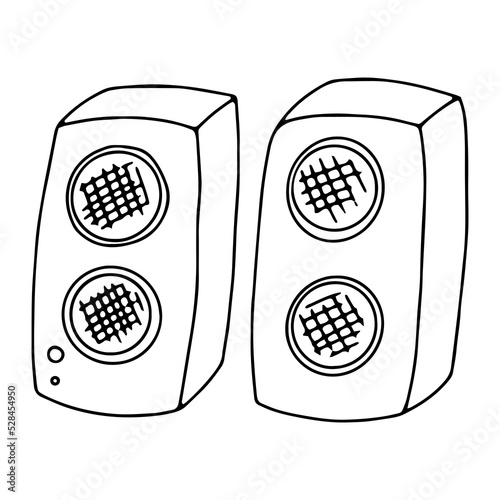Doodle vector icon of computer speakers, audio equipment