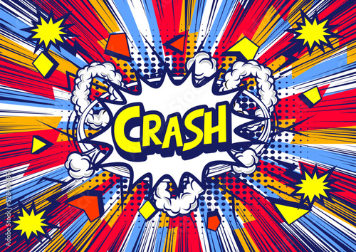 アメコミ素材CRASH illustration halftone dot versus comic. Comics book template background. Pop art colorful backdrop.