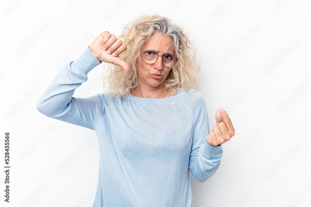 Middle age caucasian woman isolated on white background showing that she has no money. Middle age caucasian woman isolated on white background showing that she has no money.