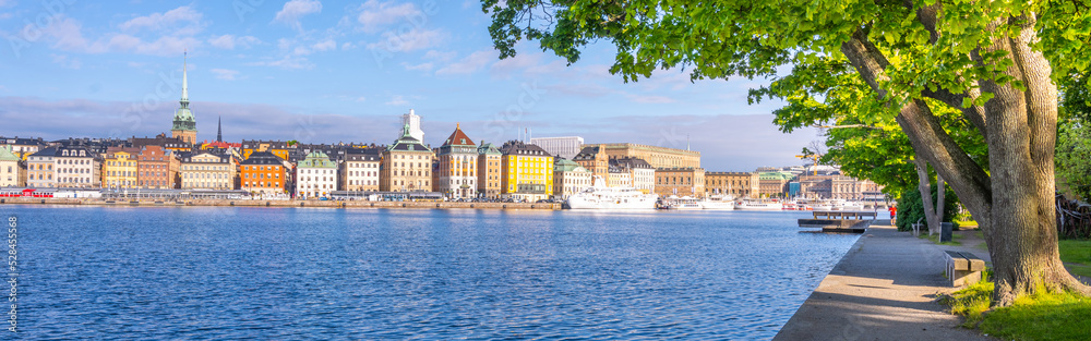 Panoramic view of colourful houses in Old Town of Stockholm