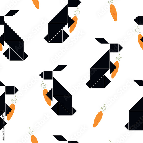 Happy new year 2023. Chinese New Year. Black rabbit with carrot. Lunar 2023. Year of the Rabbit. Chinese new year background, banner, greeting card. Seamless pattern.