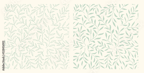 Hand-drawn style filled and outlined leaves seamless pattern