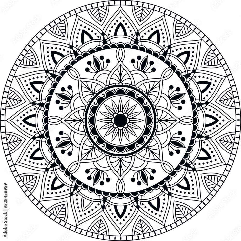 Circular hand drawn mandala. Coloring book page. Abstract vector pattern for design.