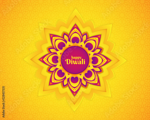 Diwali festival holiday of Indian Rangoli. mandala Purple color on yellow background