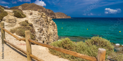 Beach of La Isleta del Moro, Cabo de Gata-Níjar Natural Park, UNESCO Biosphere Reserve, Hot Desert Climate Region, Almería, Andalucía, Spain, Europe