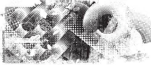 Glitch distorted grunge collage  . Noise destroyed texture . Trendy defect error shapes . Overlay grunge texture . Distressed effect .Vector shapes with a halftone dots screen print texture.