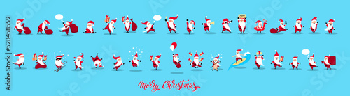 Santa Claus set for Christmas and New Year. Cheerful hand drawn santa. In different poses. Vector illustration