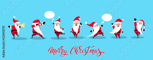 Santa Claus set for Christmas and New Year. Cheerful hand drawn santa. In different poses. Vector illustration