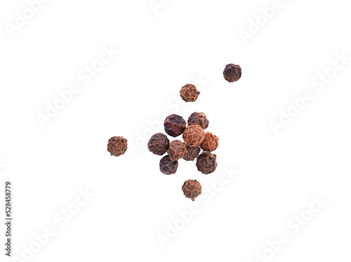 Black pepper isolated on white background. Top view.