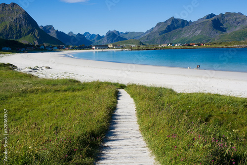 Beautiful Rambergstranda beach in Lofoten, Norway