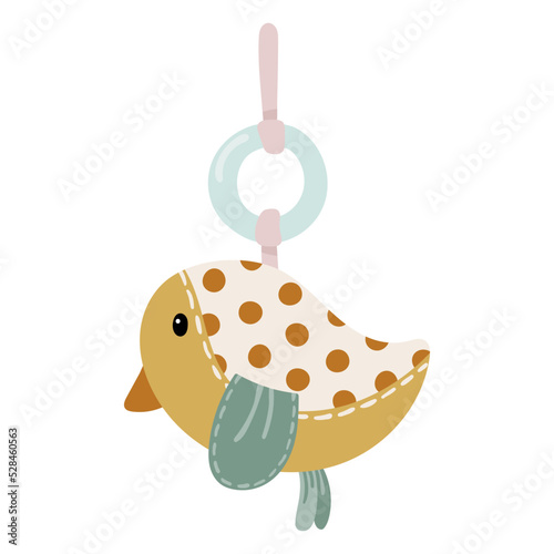 Colored flat vector illustration isolated on white background. Cartoon little bird. Kids toys.