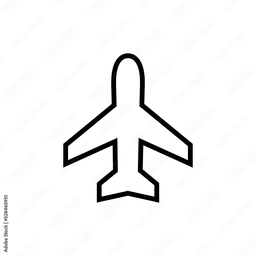 Airplane sharp outline icon vector png isolated on white background