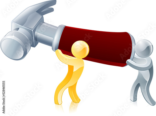 Two men holding hammer