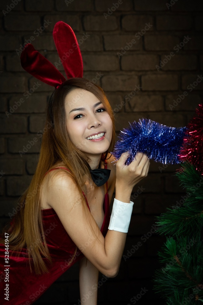 beautiful asian sexy wearing a red bunny costume. Stock Photo | Adobe Stock