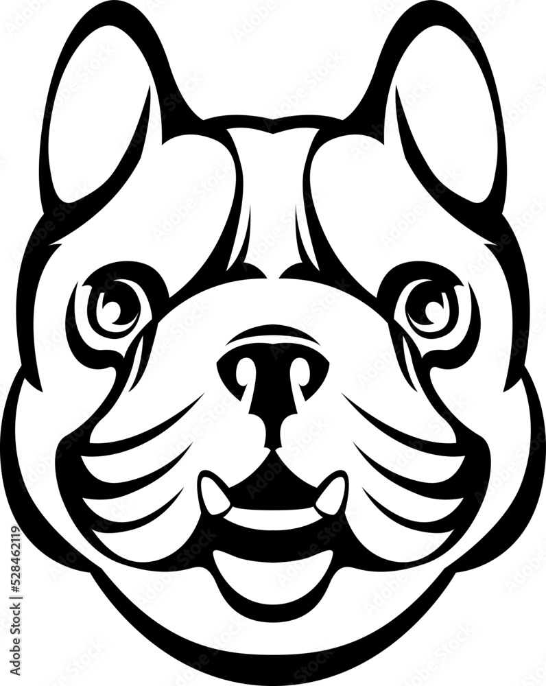 Hand drawn face of dog. Black and white vector illustration mascot art
