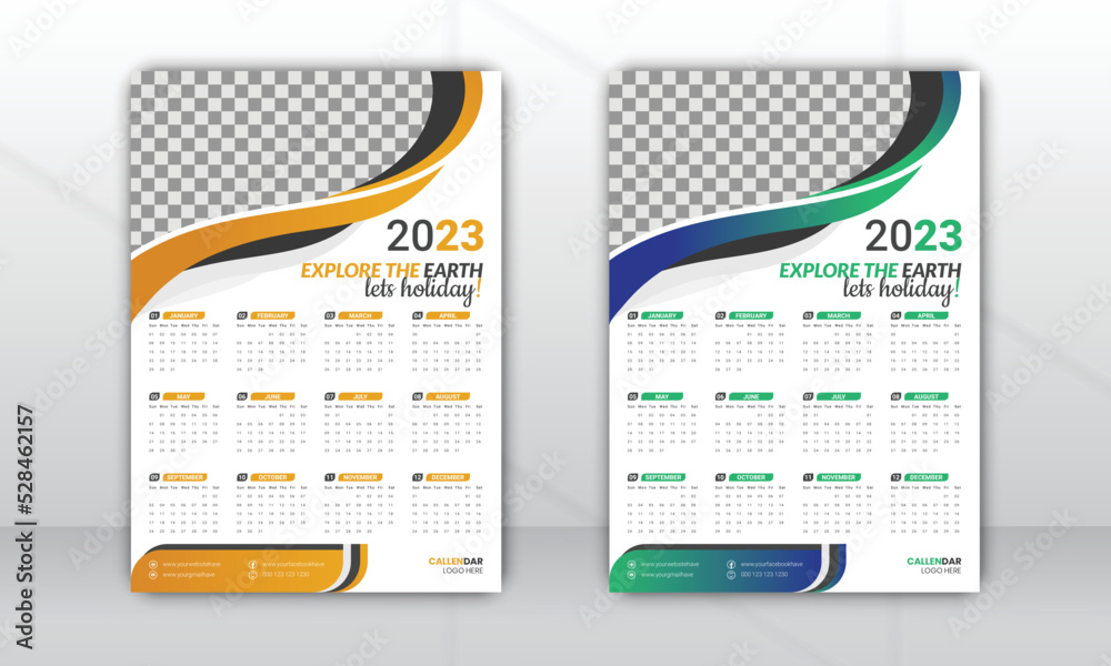 Monthly calendar template for the 2023 year. Wall calendar in a minimalist  style design gradient color Stock Vector | Adobe Stock