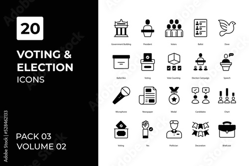 Voting and Election icons collection. Set contains such Icons as American, ballet, ballot box, box, and more