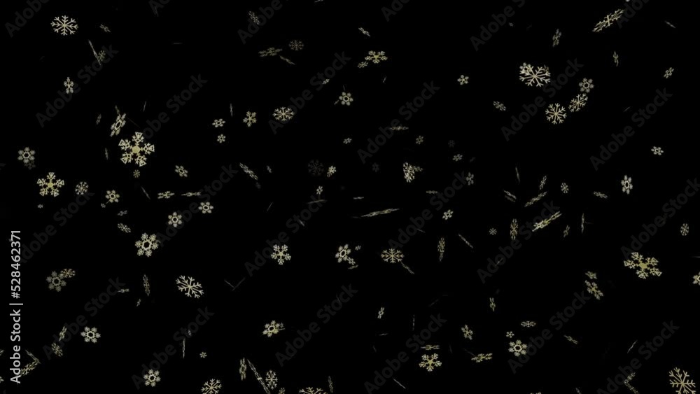graphical golden snowflakes falling slowly from the sky. black background, overlay. snowfall in winter. 23,98 fps graphical golden snowflakes falling slowly from the sky. black background, overlay. snowfall in winter. 23,98 fps