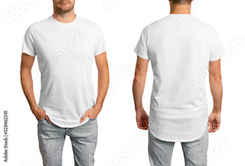 man in white blank t-shirt. front and back mockup template for design. isolated on white background