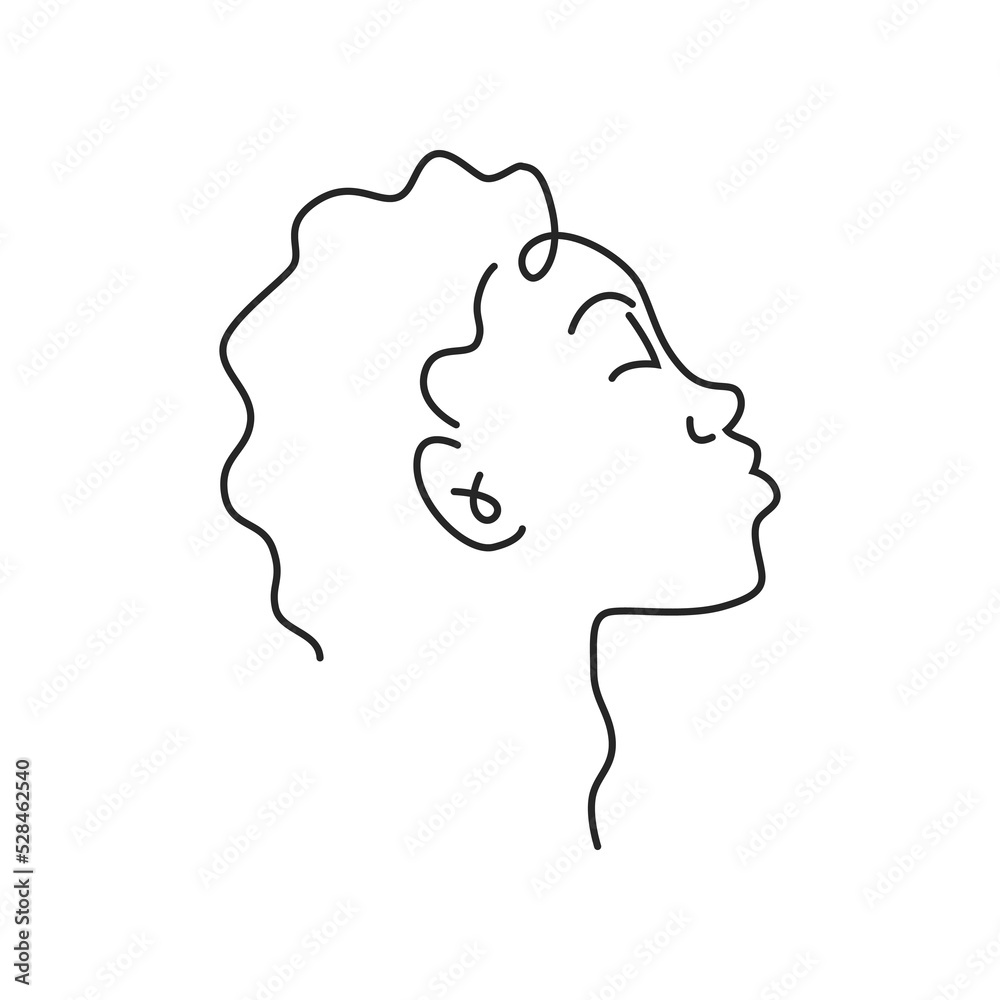 Woman face doodle in abstract design, trendy. Vector beautiful portrait, abstract doodle modern fashion vogue face with hairstyle. Lady head beauty minimalist, print graphics design style