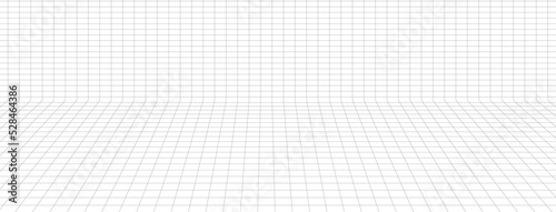 Perspective grid lines background design vector. Room front view wireframe illustration.
