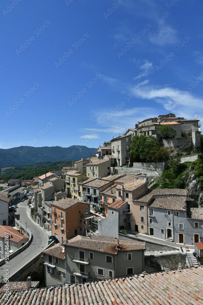 Panoramic view of Castelgrande, a rural village village in the province of Potenza, Italy.