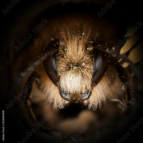 A Bee Portrait  looking like the antenna are horns