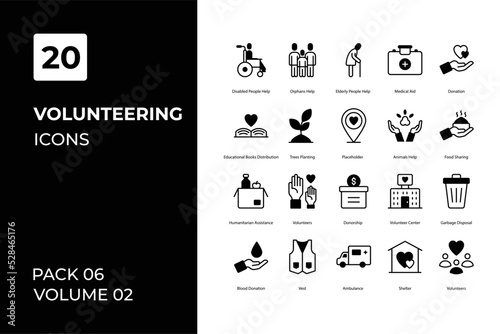 Volunteering icons collection. Set contains such Icons as charity, children, African, awareness, and more