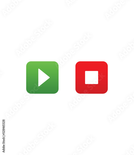 Play and stop green and red button as UI design for video or music players. Vector illustration.