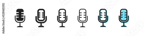Mic icon. Retro microphone vector symbol. Simple outline radio icon. Audio voice icons set. Sing, black and blue web icons. EPS10 © Sasha