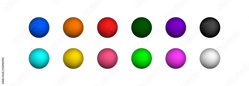 3d colored sphere. Circle ball. Vector symbol. Realistic ball set. Plastic color bubble.