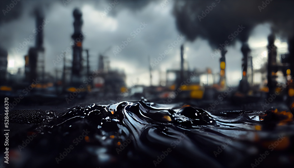 Black oil factory - obrazy, fototapety, plakaty 