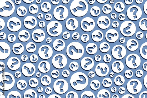 Randomly located question marks on a blue background.