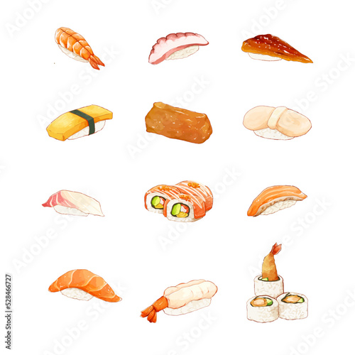 Set of Watercolor Sushi Vector Illustration