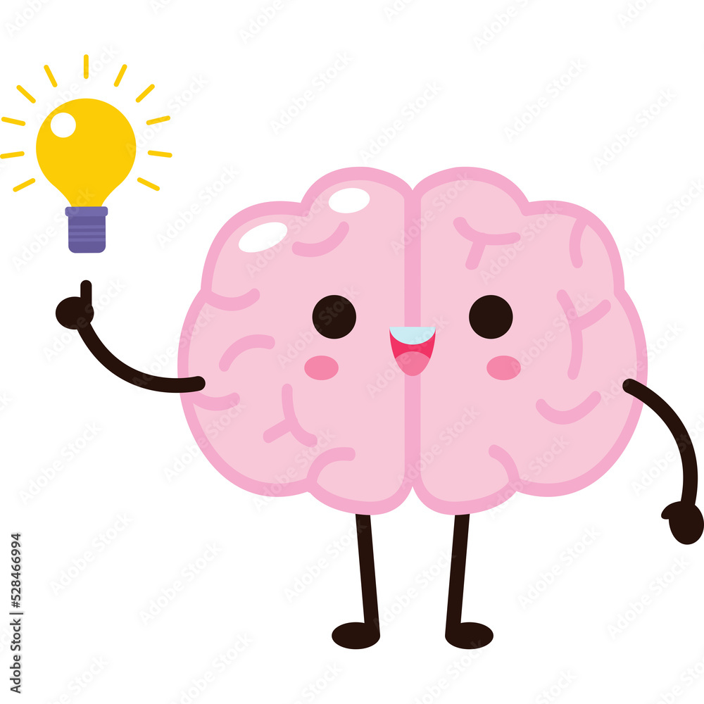 Cute funny human brain character cartoon kawaii icon design instruments  illustration character isolated flat style png foto de Stock | Adobe Stock