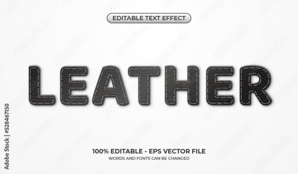 Leather pieces text effect with stitching edges. Editable black leather pieces text effect